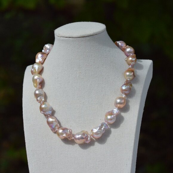 Metallic AAAA Flameball Baroque Pearl Necklace – 17" - Picture 7 of 12